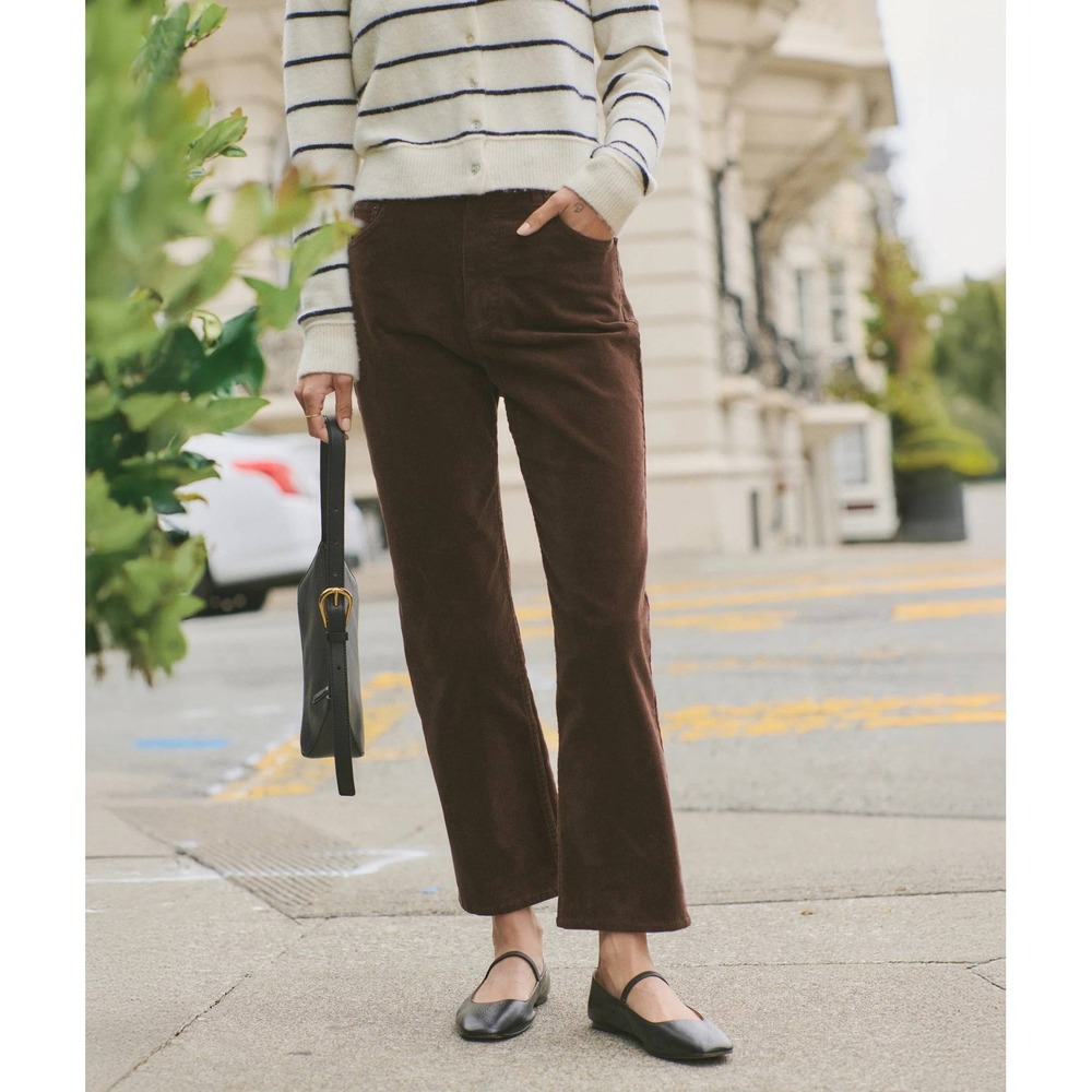 Marine Layer Charlie Corduroy Straight Leg Pant Women 14 Brown High Rise